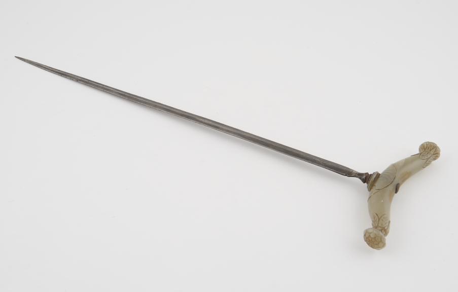 Concealed steel dagger from a divan crutch, jade handle