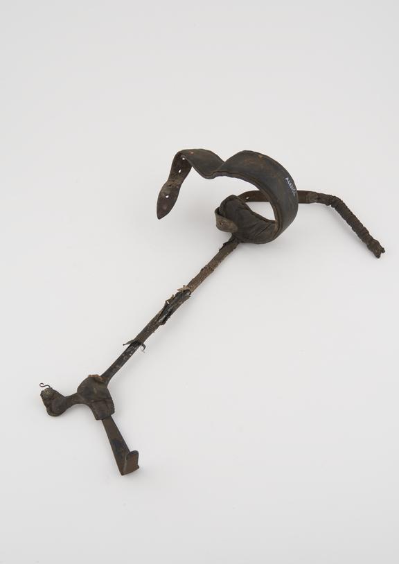 Leg support, iron and leather, English, 1870-1920