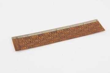 Ruler with markings which oscillate between centimetres and centigrade, inches and farenheit