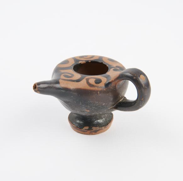 Feeding cup or lamp filler, earthenware, black glaze, Greek