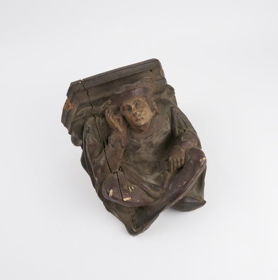 Wooden corbel carved with the figure of a stonemason, Breton