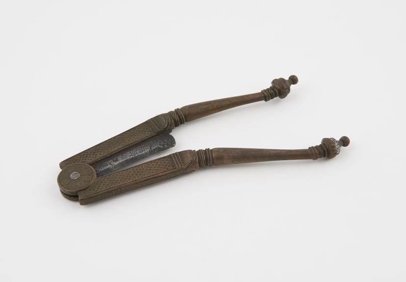Brass and steel betel nut cutter, probably Indian, 1801-1900
