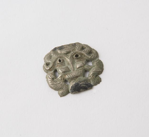 Pierced silver brooch in form of lion's head, possibly Indian