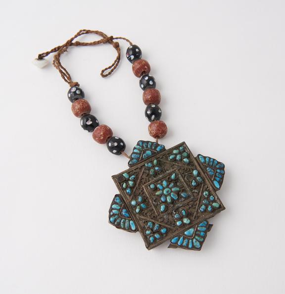 Gilt brass pendant, set with turquoises, perhaps Indian