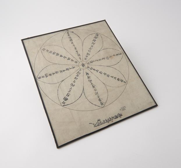 Charm for victory written out for Madham Rao, paper under glass