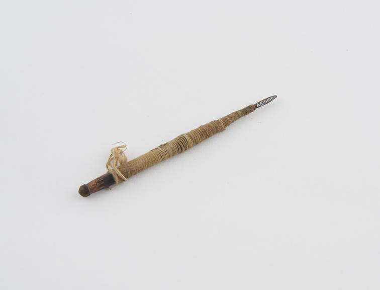 Couching needle, metal and string, Indian