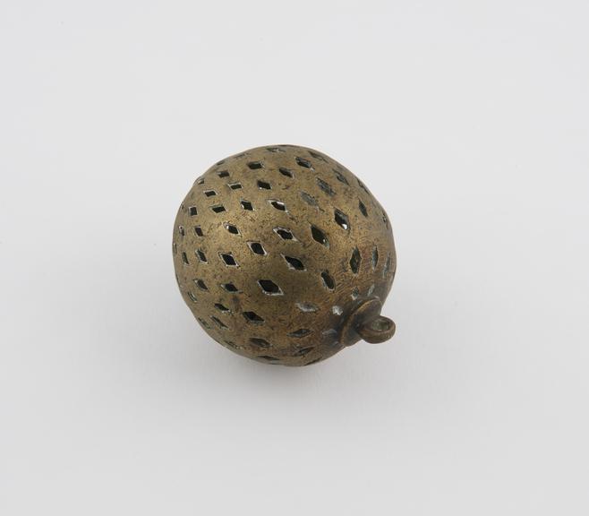 Rattle, containing stones, brass, India, 1801-1900