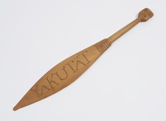 Paddle associated with model of Inuit skin canoe from Copper River district of Alaska
