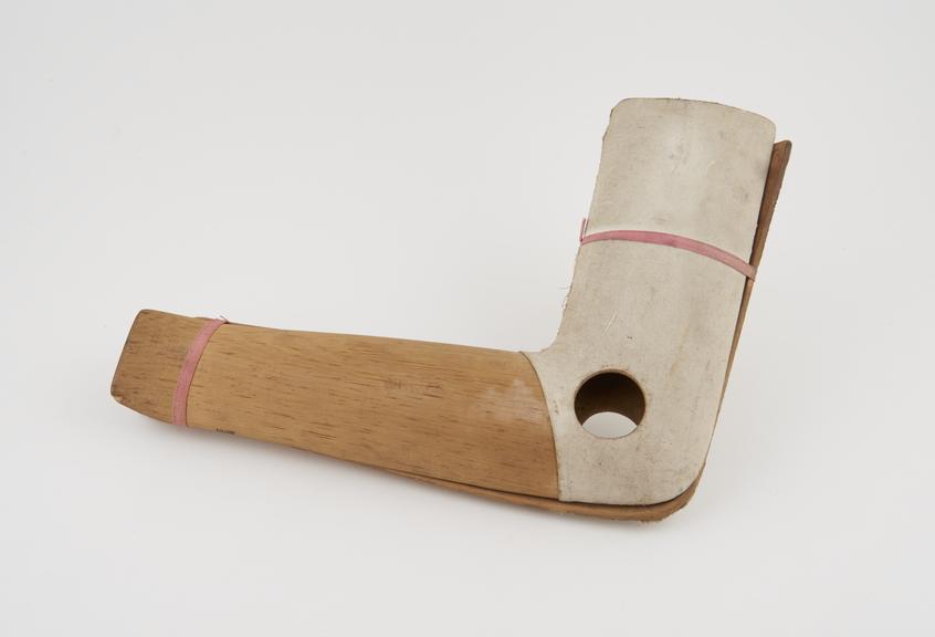 Ankle splint, two part, wooden with partial cloth cover