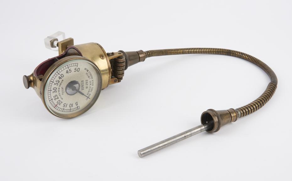 Bowden centrifugal speed indicator and mileage recorder