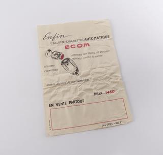 Sales receipt for a ECOM automatic cigarette lighter