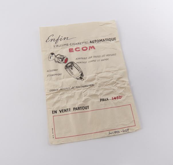 Sales receipt for a ECOM automatic cigarette lighter