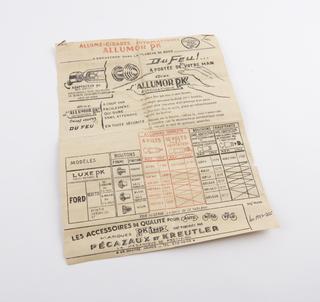 Technical information for a PK cigarette lighter.