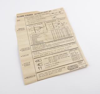 Technical information for a PK cigarette lighter.