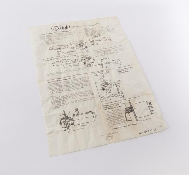 Leaflet with electrical diagram for Fixlight Nr.1265, 1951