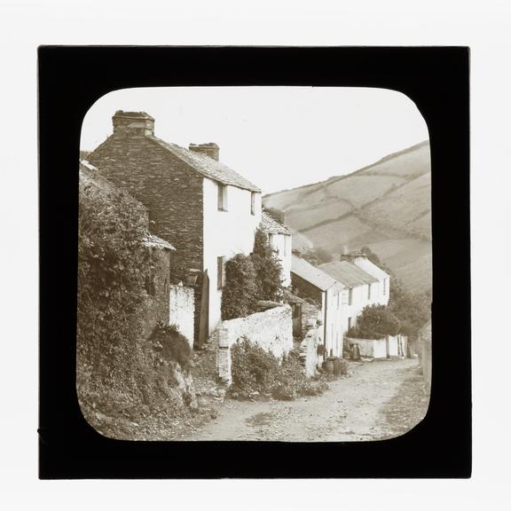 A magic lantern slide of rural houses by Birt Acres, c. 1893.