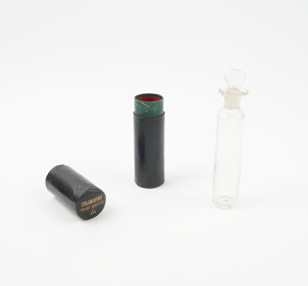 Glass chloroform drop bottle, plain with lip and stopper