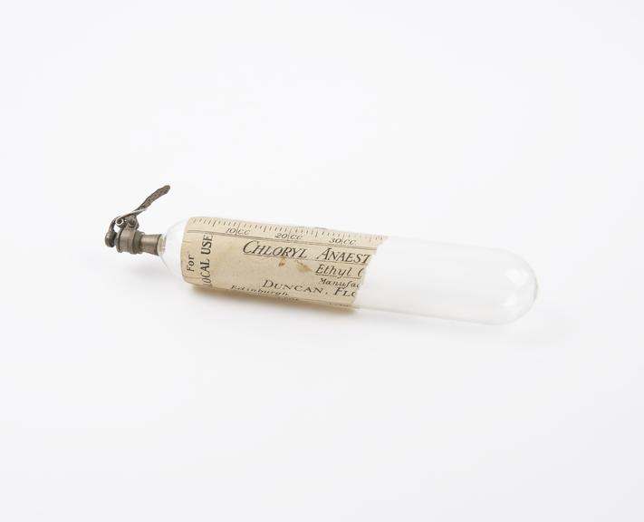 Empty ethyl chloride bottle for use with local anaesthesia