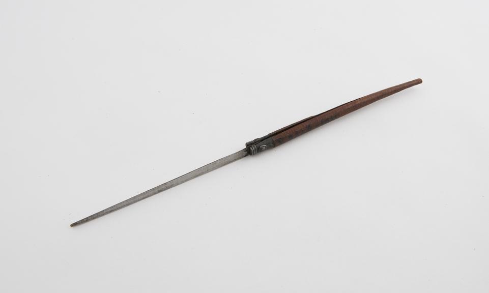 Knife, steel and wood, used in opium-smoking, Chinese