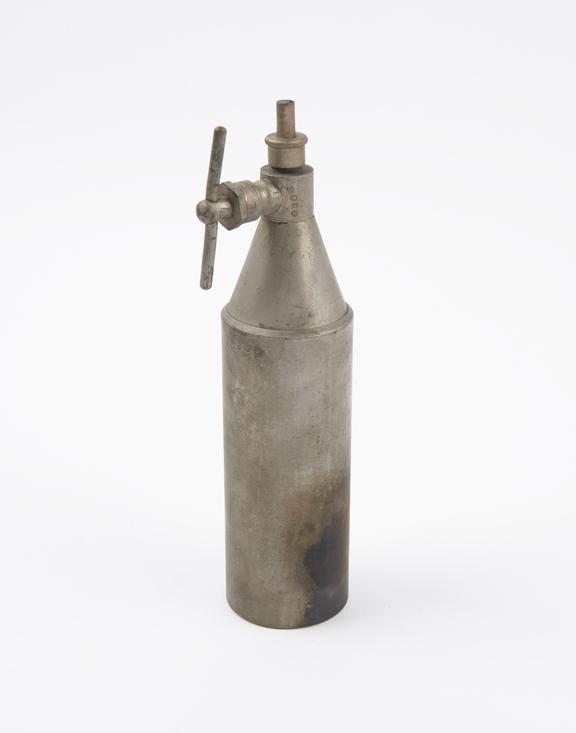 Empty anaesthetic metal bottle for Anestile' (ethyl chloride