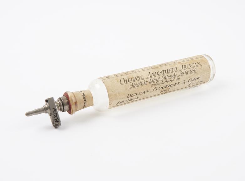 Empty ethyl chloride bottle for general anaesthesia