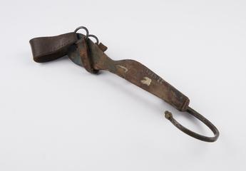 One of a pair of wood, leather and metal ice skates