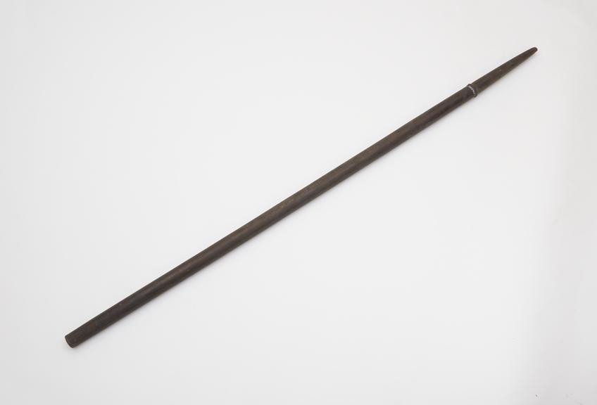 Carved wooden staff long cylindrical pole with tapered end