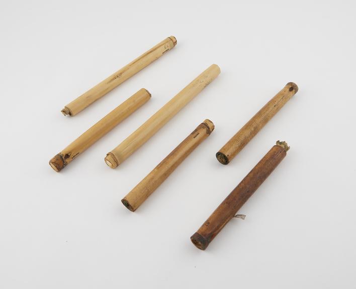 Six bamboo containers for medicine, tubular