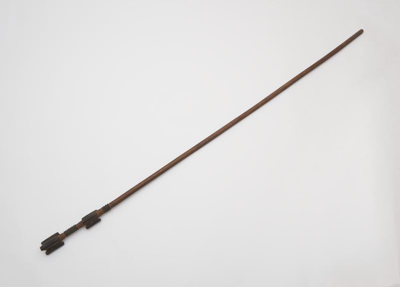 Carved wooden ceremonial staff, long slender rod