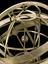 Ptolemaic armillary sphere. Detail view, black background.