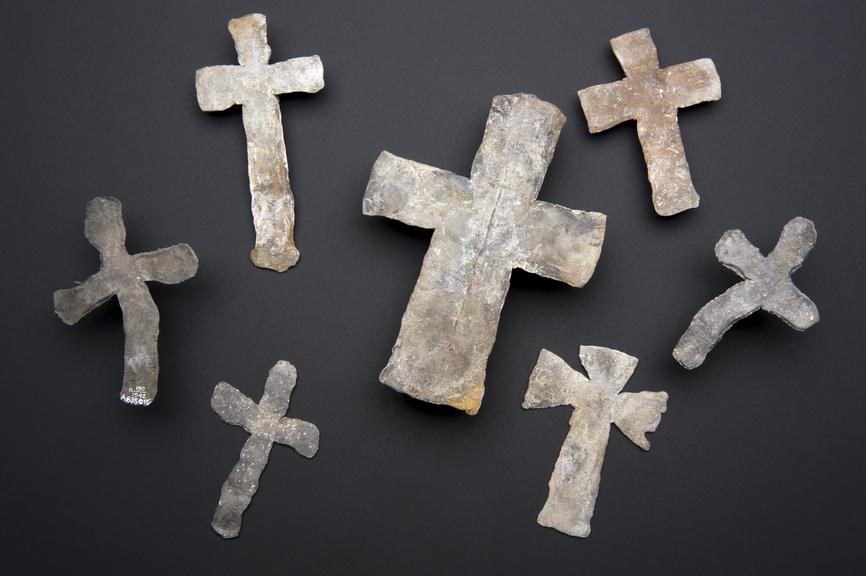 Lead mortuary crosses, England, 1300s and 1600s (mortuary cross)