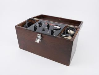 Electroconvulsive therapy (ECT) machine, with head electrodes