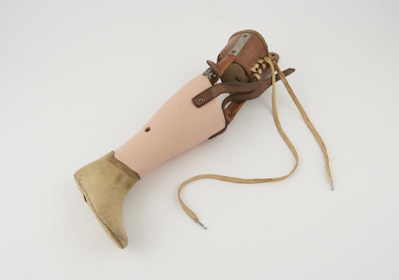 Standard left below knee wooden prosthesis for a child