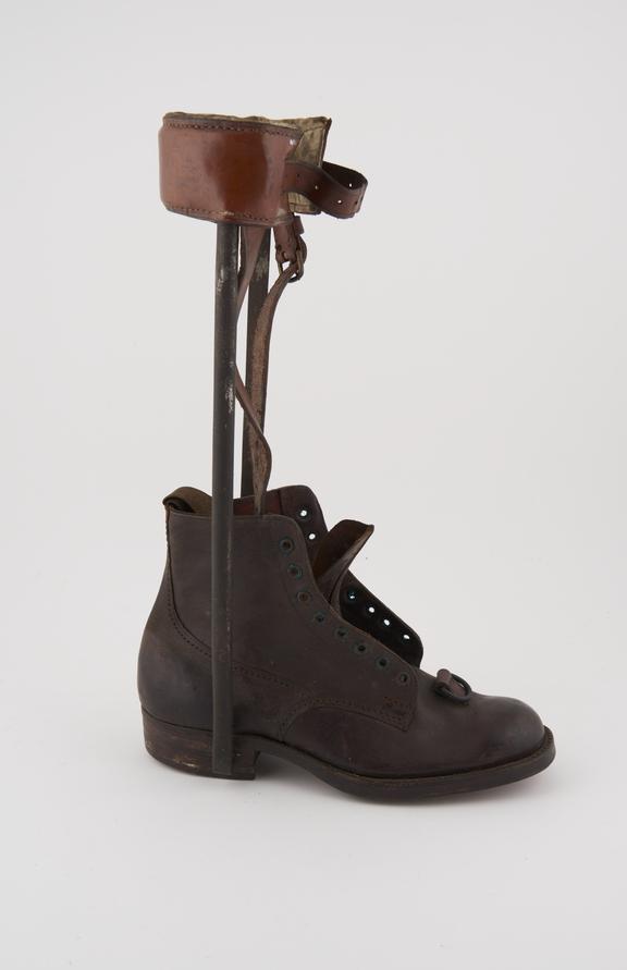 Surgical boot, leather boot, metal brace, European, 1880-1920