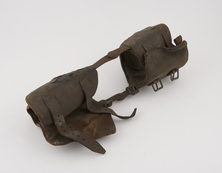 Knee support, leather and iron, probably English, 1860-1920