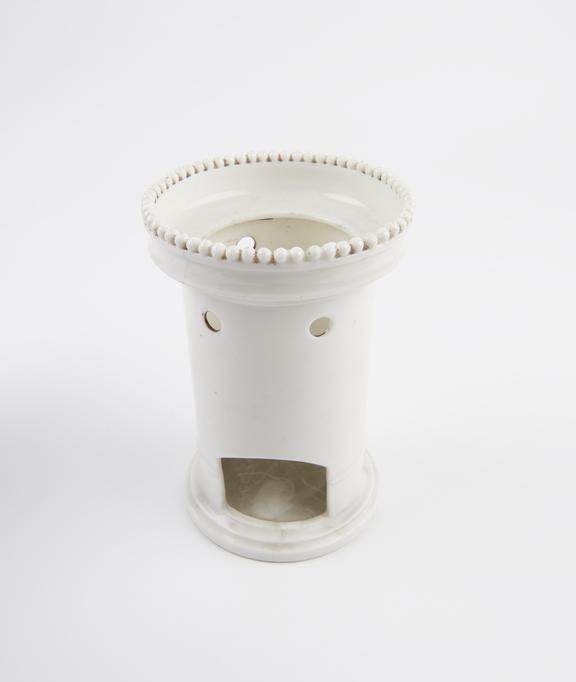 White earthenware pedestal for food warmer, with beaded rim