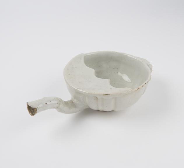 Invalid feeding cup in tin glazed earthenware, clumsy