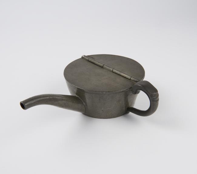 Pewter invalid feeding cup with hinged lid