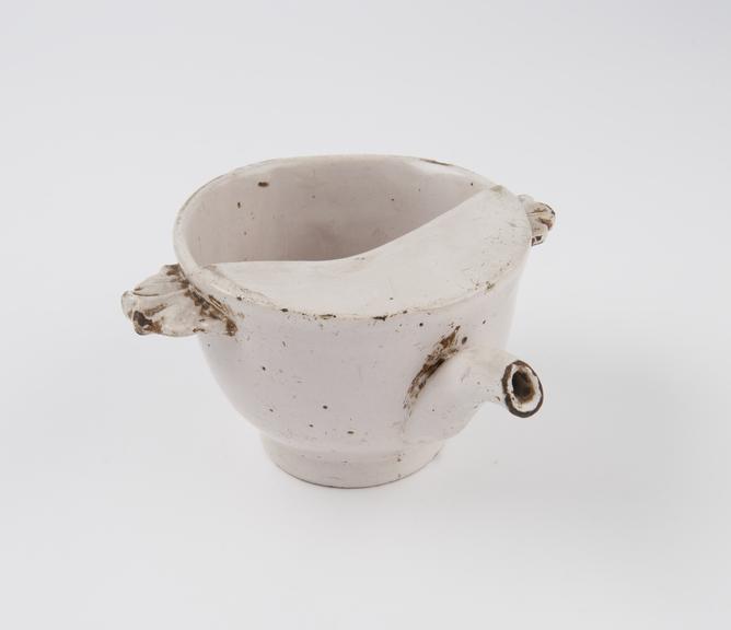 Tin-glazed earthenware two handled feed cup