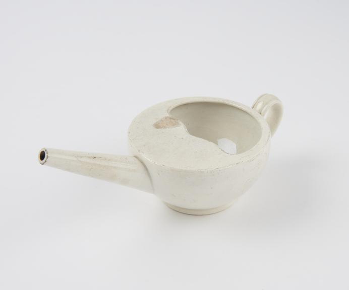 Cream china invalid feeding cup, Fench, 1820-1900