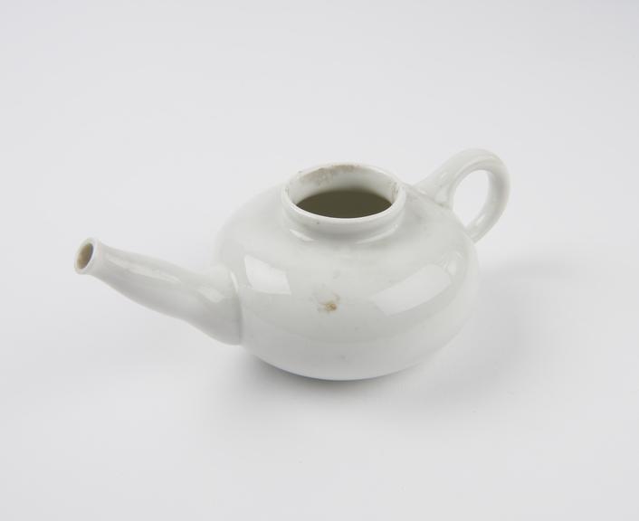 White china feeding bottle, English, 1901-1971