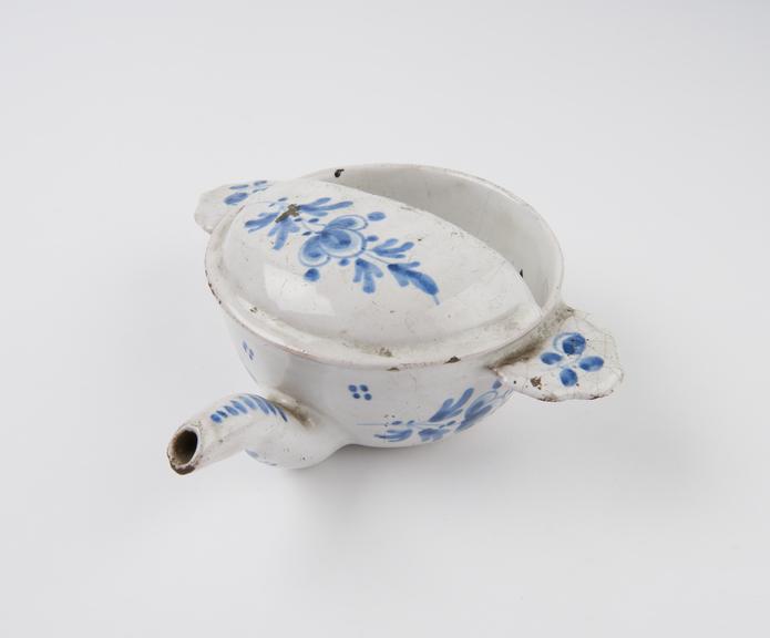 Tin glazed earthenware two-handled feeding cup