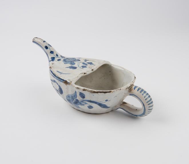 Pap boat, blue and white, painted decoration, French(?)