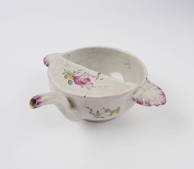 Two-handled feeding cup with polychrome floral decoration