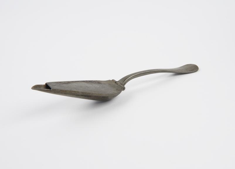 Pewter medicine spoon, made by A. Caron, French, 19th century