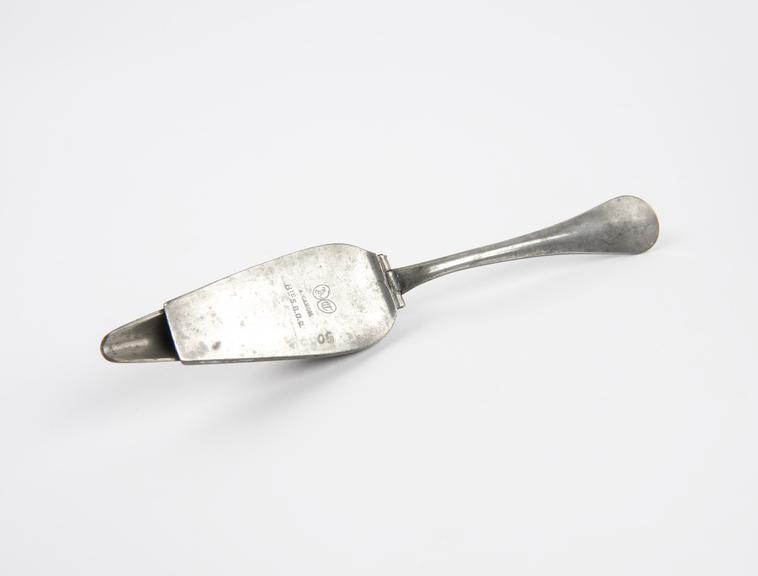 Pewter medicine spoon, made by A. Caron, French, 19th century