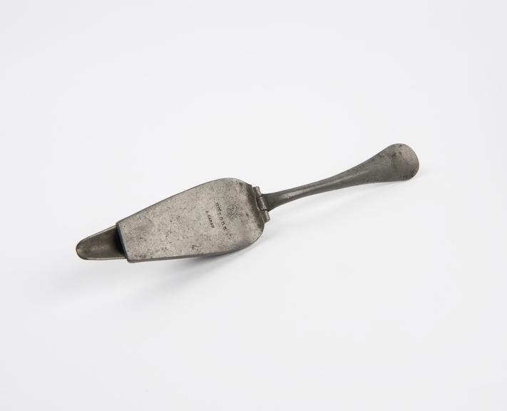 Pewter medicine spoon, made by A. Caron, French, 19th century