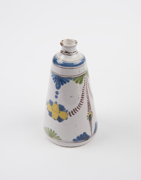 Conical earthenware tin-glazed infant's feeding bottle with