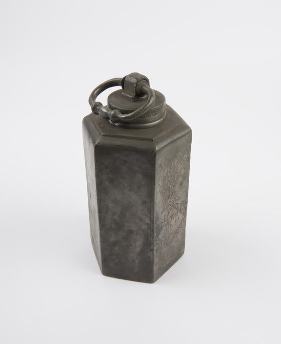 Hexagonal pewter hot water bottle, with screw cap