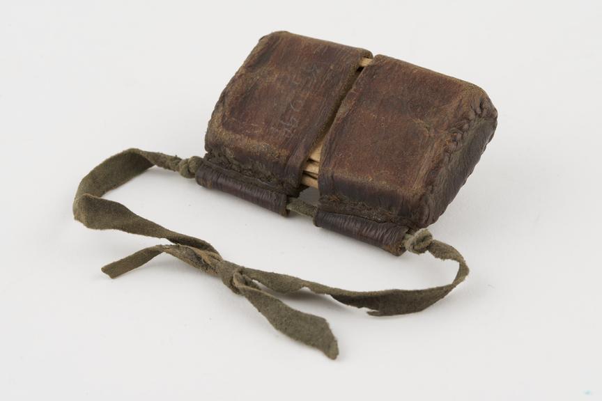 Leather amuletic case, rectangular, in two halves